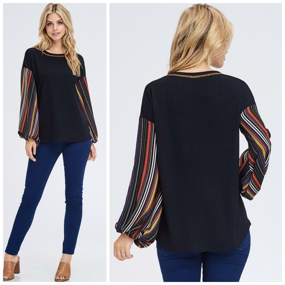 ❤️LAST 1! Flattering Puffy Striped Sleeve Tunic! - Picture 2 of 4